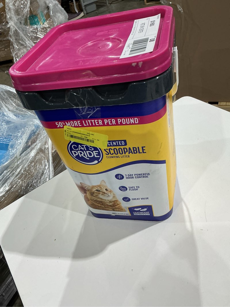 Condition photo showing As Is for cat's pride scented scoopable lightweight cat litter 20lb pail