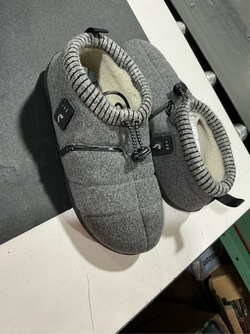 Condition photo showing Good Condition for (size unknown) heated slippers for men and women – rechargeable foot wear with 3 temperature settings keep feet warm up to 11 hours with 2000mah 7.4 volt battery 9-10 women/7-8 men black