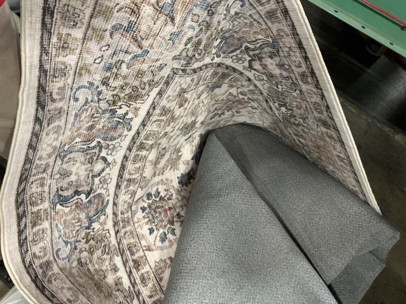 Condition photo showing As Is for (Similar to stock photo) Washable Oriental Area Rug - 5x8 Rugs for Living Room Soft Carpet for Bedroom Dining Room Waterproof Floral Distressed Indoor Stain Resistant Non-Shedding Floor Carpets (5x8 Grey/Blue)