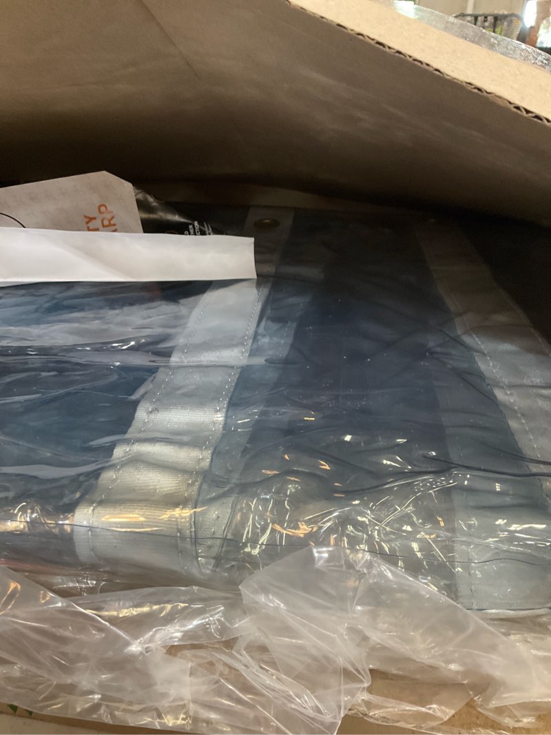 Condition photo showing Good Condition for 8' x 10' clear vinyl tarp - 30 mil super heavy duty transparent waterproof pvc tarpaulin with brass grommets - for patio enclosure, temporary wall, camping, tent cover, canopy - by xpose safety