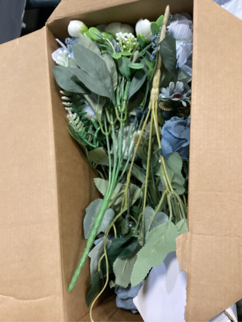 Condition photo showing New/Like New for zeyune 12 bundles gradient blue artificial flowers peonies silk dahlia faux rose fake chamomile hydrangea bouquet floral arrangements bulk for home vase wedding party table centerpiece (peonies) 12 gradient blue peonies