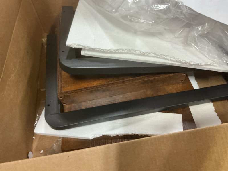 Condition photo showing As Is for wood side end table with bottom storage shelf and casters, for living room, bedroom and small spaces, accent bedside farmhouse tables, easy assembly
