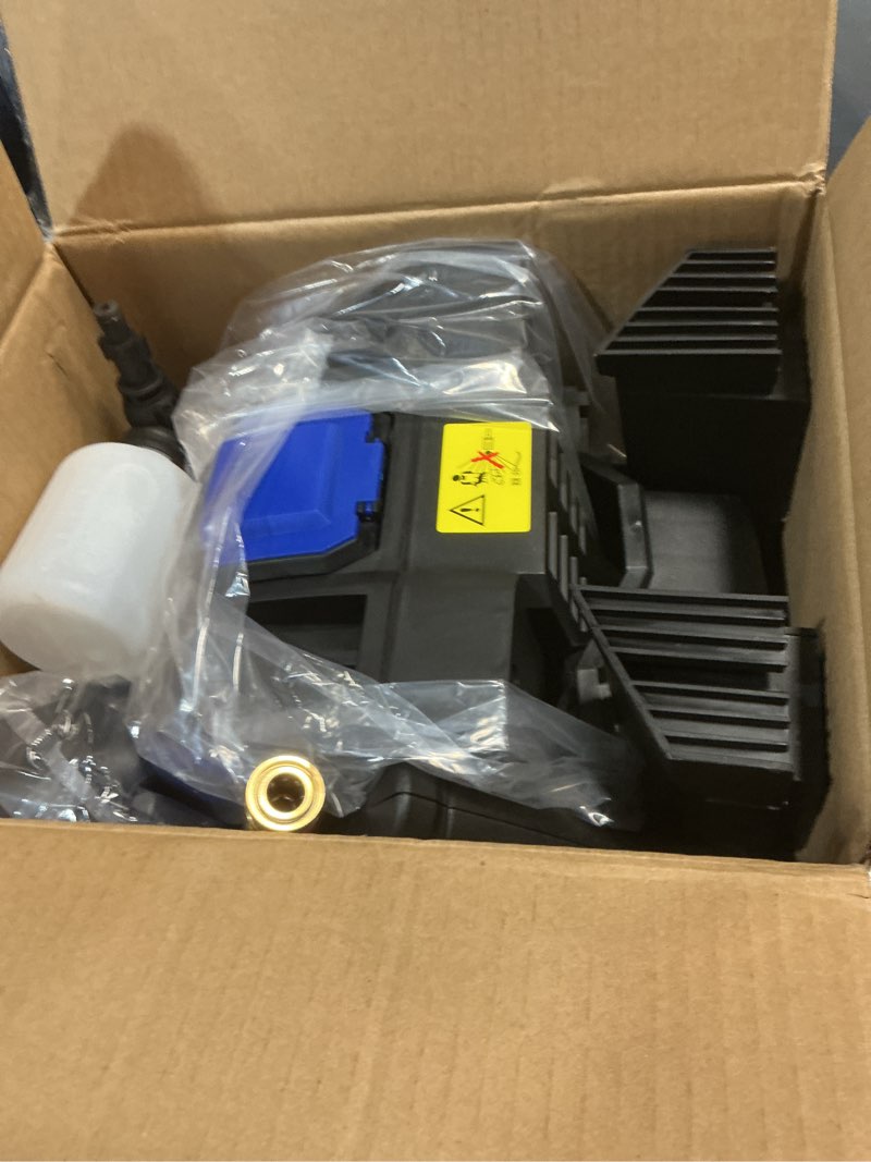 Condition photo showing New/Like New for electric pressure washer, 4200 psi 2.5 gpm power washer with 2 quick connect nozzles, high pressure cleaning machine with foam cannon for cars/fences/driveways/patios/home cleaning