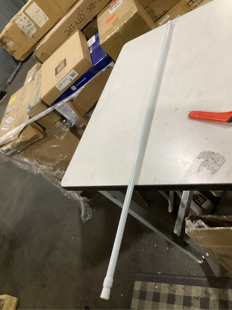 Condition photo showing As Is for uxcell tension curtain rod, adjustable 39 to 75 inches, 0.51" dia white spring tension rod no drilling expandable tension rod for doorway, kitchen 39-75 inch