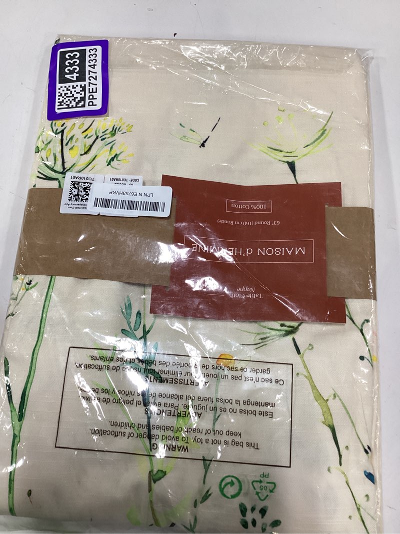Condition photo showing New/Like New for maison d' hermine table cloth round table 100% cotton 63 round inches tablecloth reusable decorative for dining kitchen room farmhouse party home hotel restaurant spring summer - botanical fresh 005 - botanical fresh 63" (round)