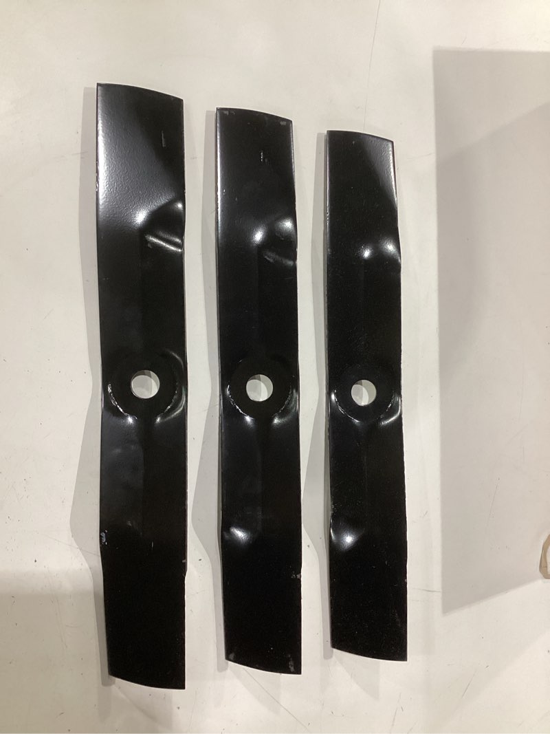 Condition photo showing New/Like New for maxpower 561814b 3 blade set for many 48 in. cut john deere mowers replaces oem #'s m127500 and m145476, black