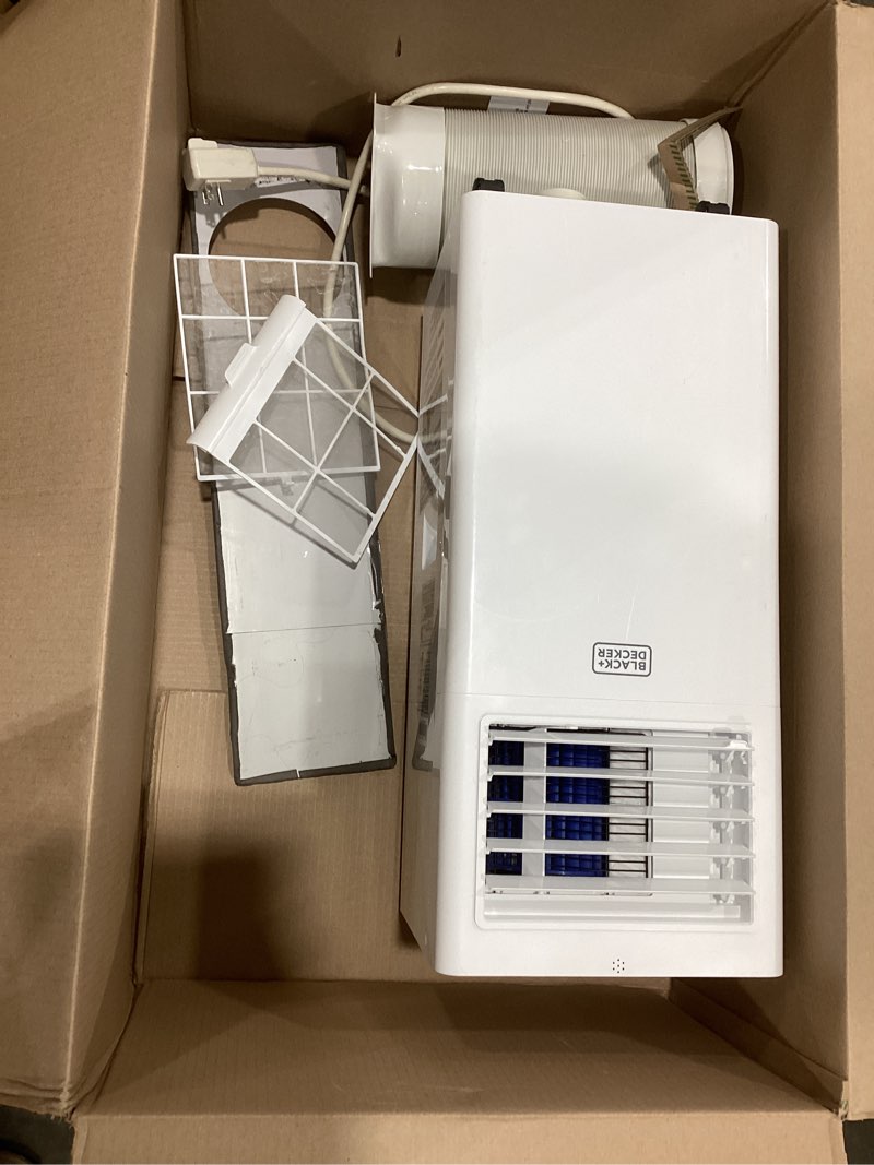 Condition photo showing As Is for BLACK+DECKER Portable Air Conditioner, 8,500 BTU for Rooms Up To 350 Sq. Ft., Portable AC with Full Function Remote Control & Window Kit, BPACT05SM, White