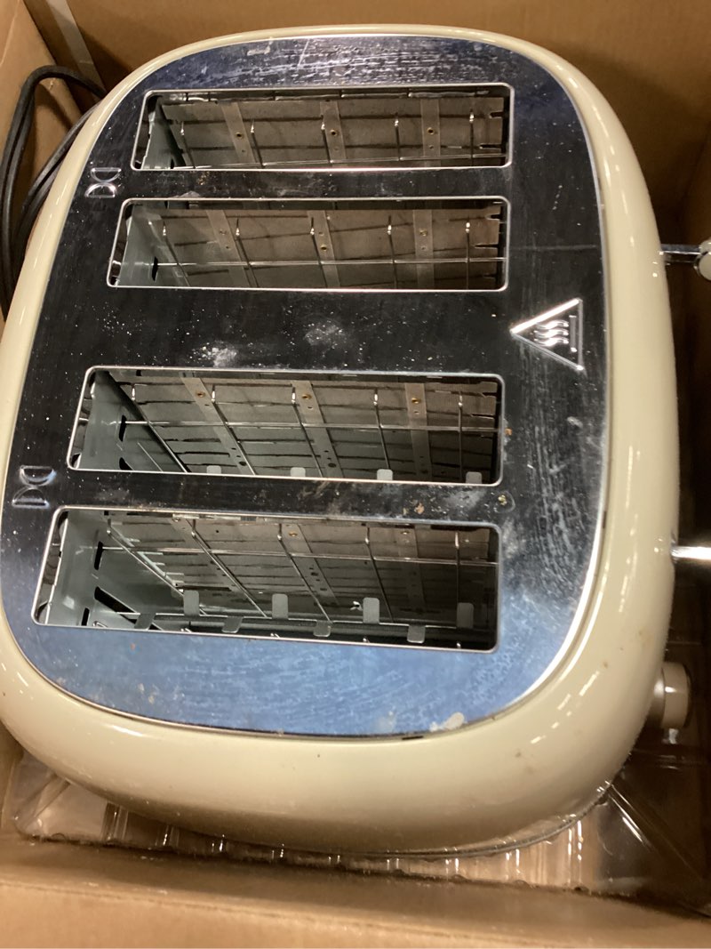Condition photo showing As Is for 4 Slice Toaster Roter Mond Retro Stainless Steel with Bagel Defrost Cancel Function, 6 Browning Settings, Extre Wide Slot and Removable Crumb Tray, Cream, ST033