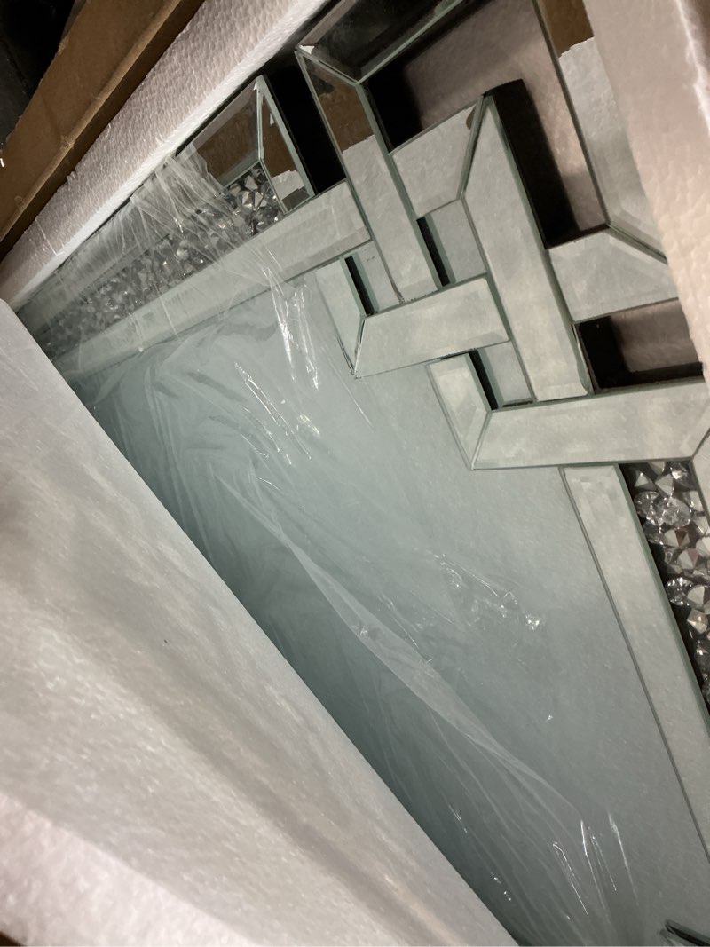 Condition photo showing Good Condition for Tanmicoshomy 30 x 40 Inch Rectangle Wall Mirror, Mother of Pearl Framed Rectangular Mirror for Bathroom, Vanity, Bedroom, Living Room, Entryway, Wall Mounted Horizontal or Vertical, White