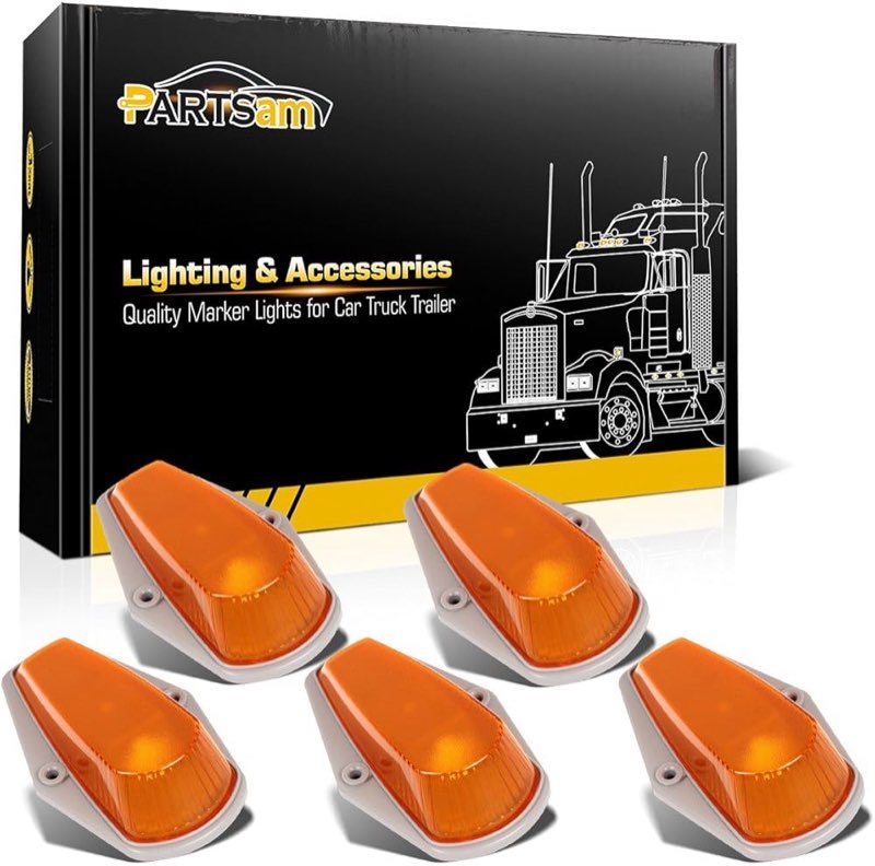Partsam 5Pcs Amber Cab Marker Light Covers Replacement for F150 F250 F350 Top Roof Clearance Running
