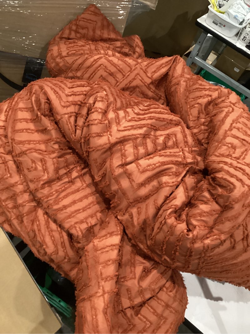 Condition photo showing As Is for Andency King Size Comforter Set Burnt Orange - 7 Pieces Bed in a Bag King Boho Terracotta Bedding Comforter Sets, Rust Tufted Bed Set with Comforter, Sheets, Pillowcases & Shams Burnt Orange King (104"x90")
