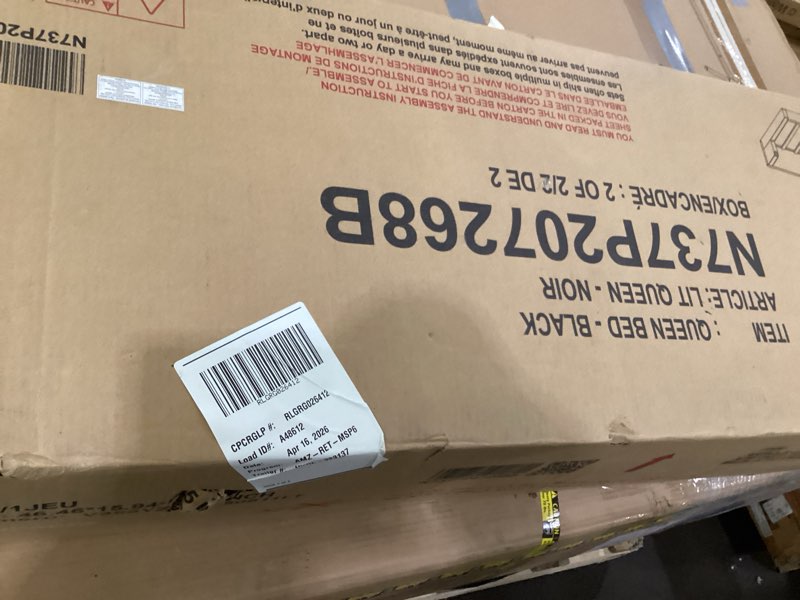 Condition photo showing As Is for incomplete *merax modern tufted plattform bed with headboard, queen pu leather floor day bed frame, no box spring needed black