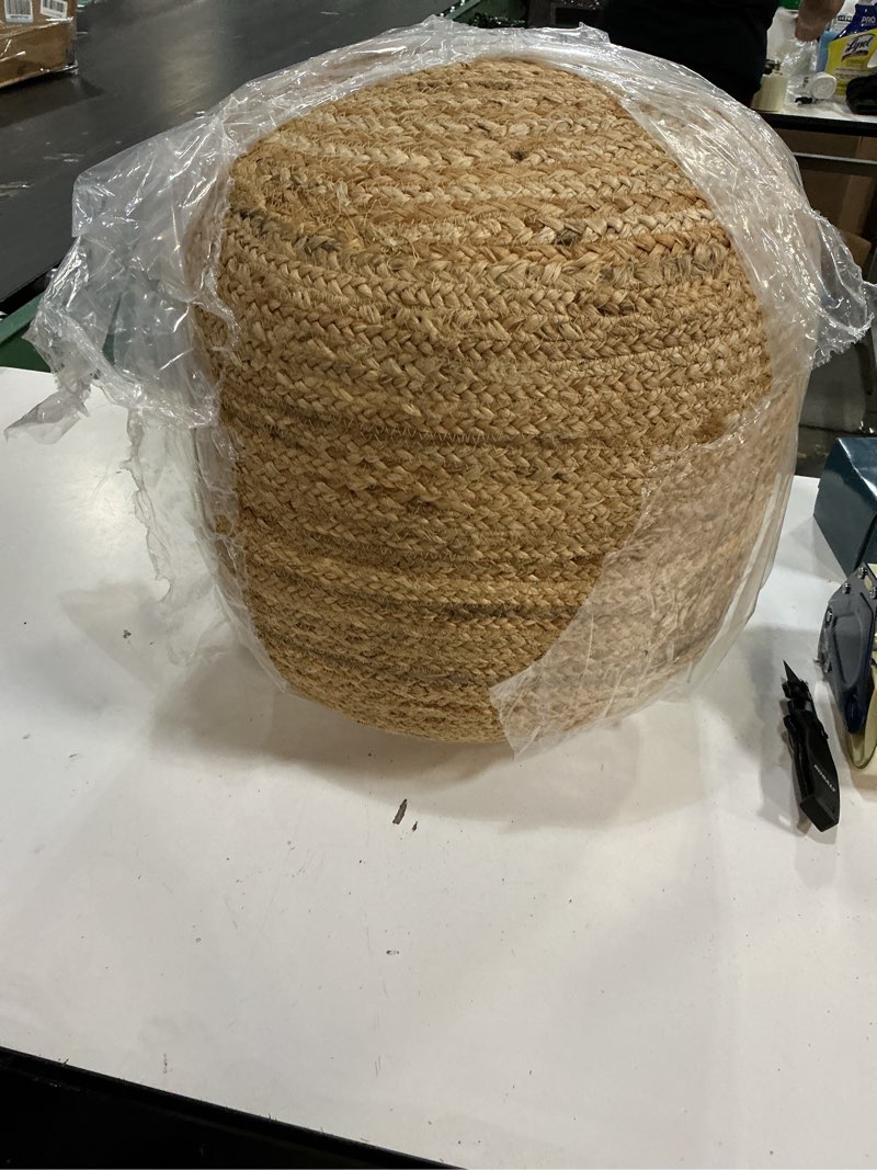 Condition photo showing Good Condition for palisa jute pouf ottoman - natural, stuffed boho foot rest stool for couch, living room, kids bedroom, outdoor patio seat | farmhouse braided accent chair pouffs - 16x16x18 inches 16"d x 16"w x 18"h natural