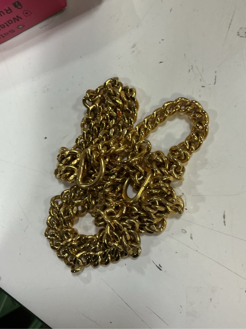 Condition photo showing Good Condition for gold dog chain collar stainless steel 18k gold dog collar adjustable walking, metal cuban link dog collar chew proof double row chain dog collar for large small medium dogs xl 26" -28" gold