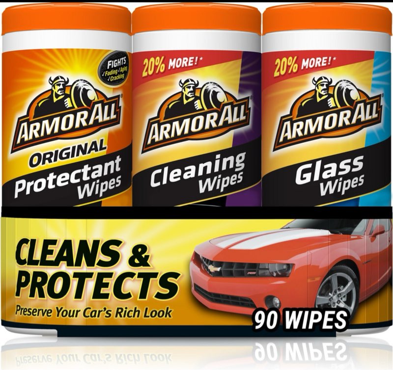 Armor All 3pk 30ct Triple Pack Protectant/Cleaning/Glass Wipes Automotive Interior Cleaner: Car Cleaning Supplies, UV Protection, Non-Abrasive