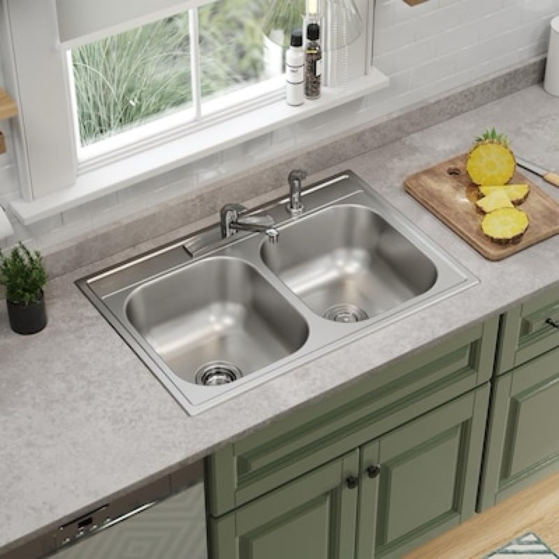elkay dayton drop-in 33-in x 22-in stainless steel double equal bowl 20 -gauge kitchen sink