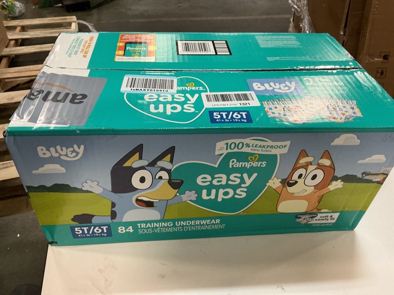 Condition photo showing New/Like New for Pampers Training Pants - Easy Ups Boys & Girls Bluey - Size 5T-6T, 84 Count, Children's Potty Underwear (Packaging May Vary) 5T-6T 84