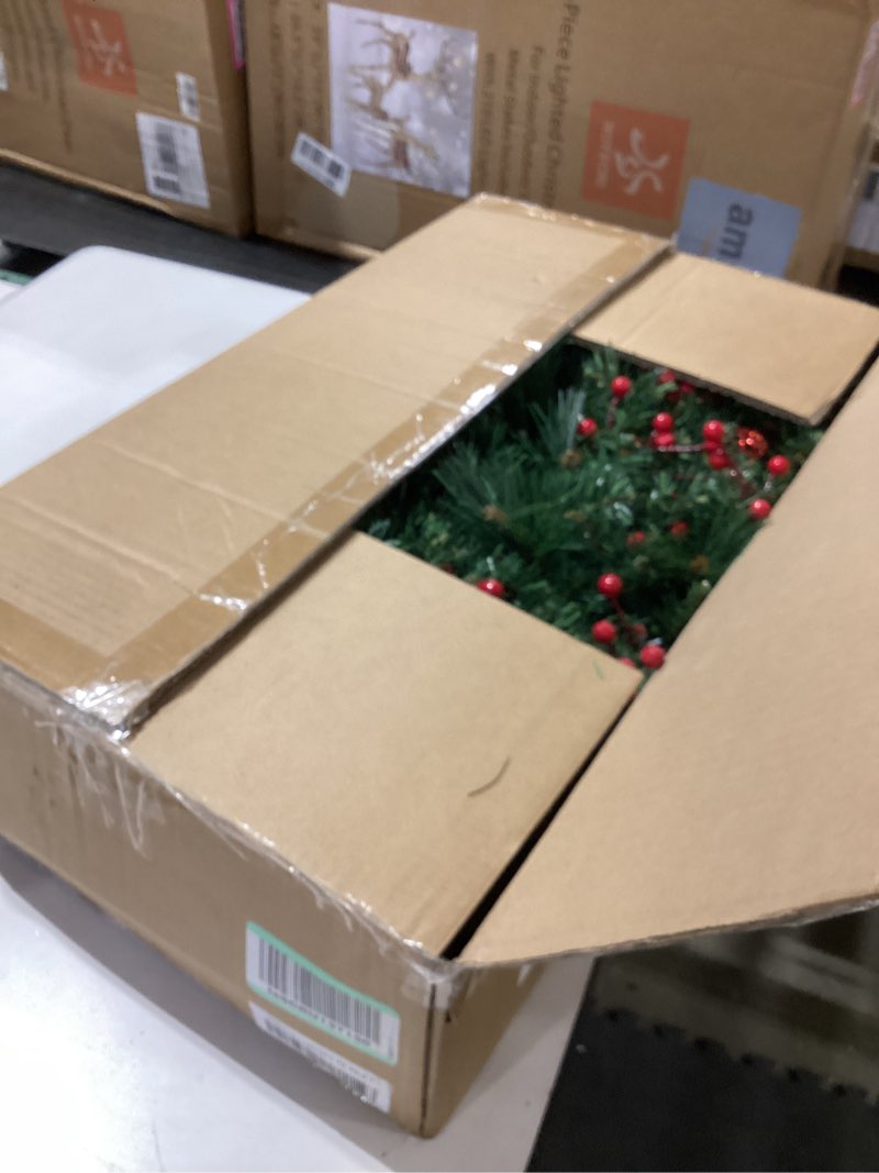 Condition photo showing New/Like New for HOYECHI Set of 2 Prelit Christmas Garlands - 9FT Each with 50 LED Lights & Red Berries, Battery Powered with 8 Lighting Modes, Holiday Garland for Stairs, Fireplace, Door Frame 2 Piece Dark Green