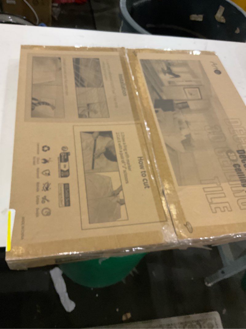 Condition photo showing As Is for Art3d Drop Ceiling Tiles 24x24in. (12-Pack, 48 Sq.ft), Wainscoting Panels Glue Up 2ft x 2ft, White White 12pcs 24x24 in.