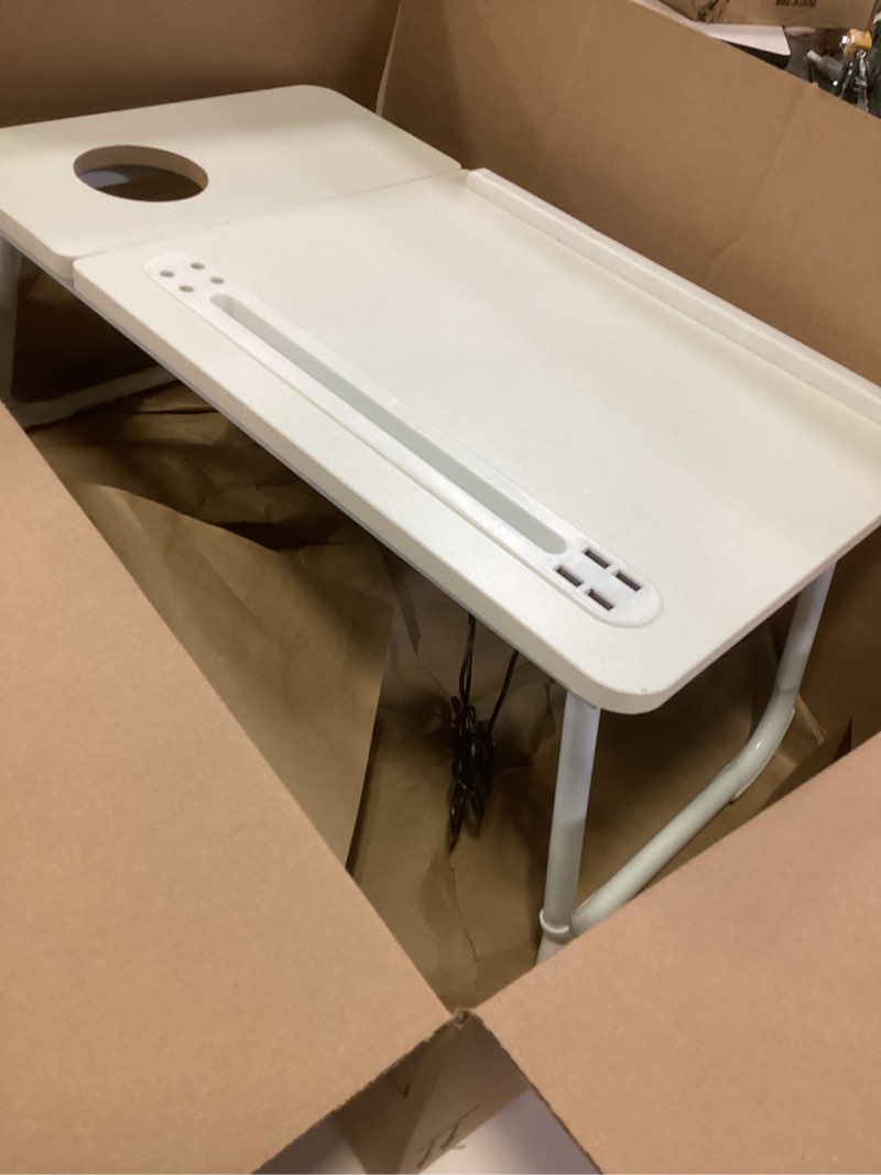Condition photo showing Good Condition for cloudtrip plus xl adjustable laptop desk with light, usb port, ipad holder, drawer storage - larger 23.6in adjustable lap desk for bed, home office, breakfast tray, fordable legs desk (white)