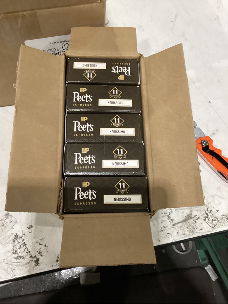 Condition photo showing New/Like New for peet's coffee, dark roast espresso pods, nerissimo, french roast style intensity 11,