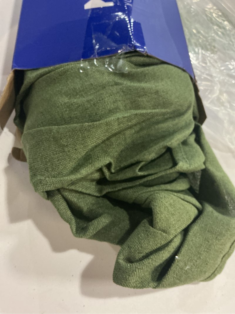 Condition photo showing New/Like New for miulee faux linen curtains 84 inch length 2 panels natural olive green semi sheer curtain with back tab rod pocket, light filtering window privacy burlap drapes for living room bedroom 42w x 84l 42"w x 84"l (pack of 2) olive green