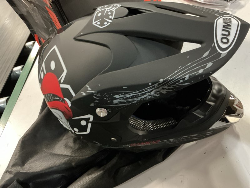 Condition photo showing Good Condition for adult motocross dirt bike helmet with goggles, gloves & mask dirt bike atv helmet for unisex-adult men women adjustable sun visor dot/fmvss-218 off-road motorcycle helmet utv helmet downhill new black skull x-large xl