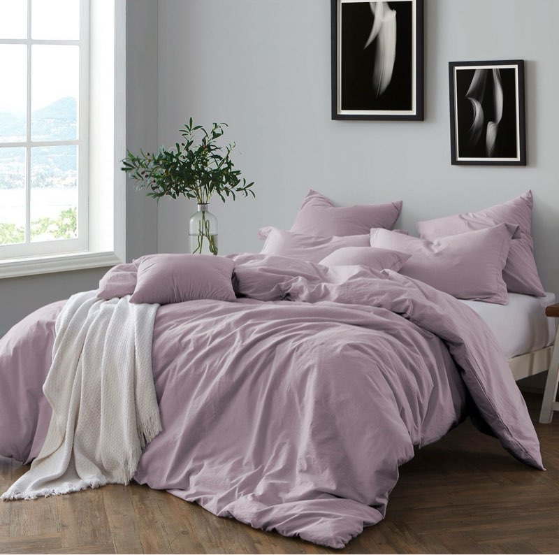 Swift Home Premium Cotton Prewashed Chambray Duvet Cover Set Bed Linen - Comforter/Duvet Insert Not Included Dusty Lavender King  King - Cal King 3 Piece