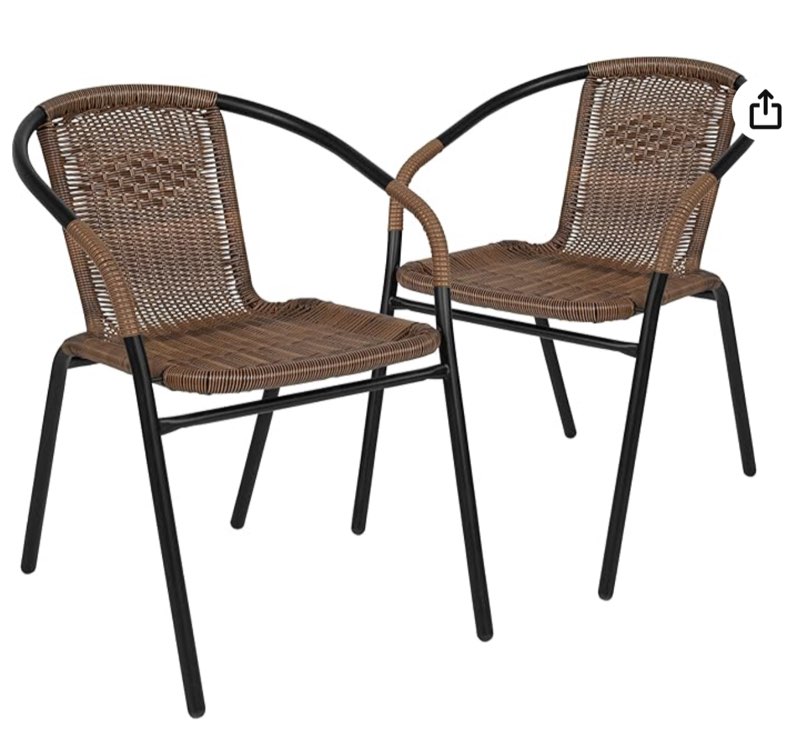 Flash Furniture Lila Modern Rattan Indoor/Outdoor Stackable Dining Chairs, Stacking Rattan Bistro Chairs for Patio or Restaurant, Set of 2, Brown