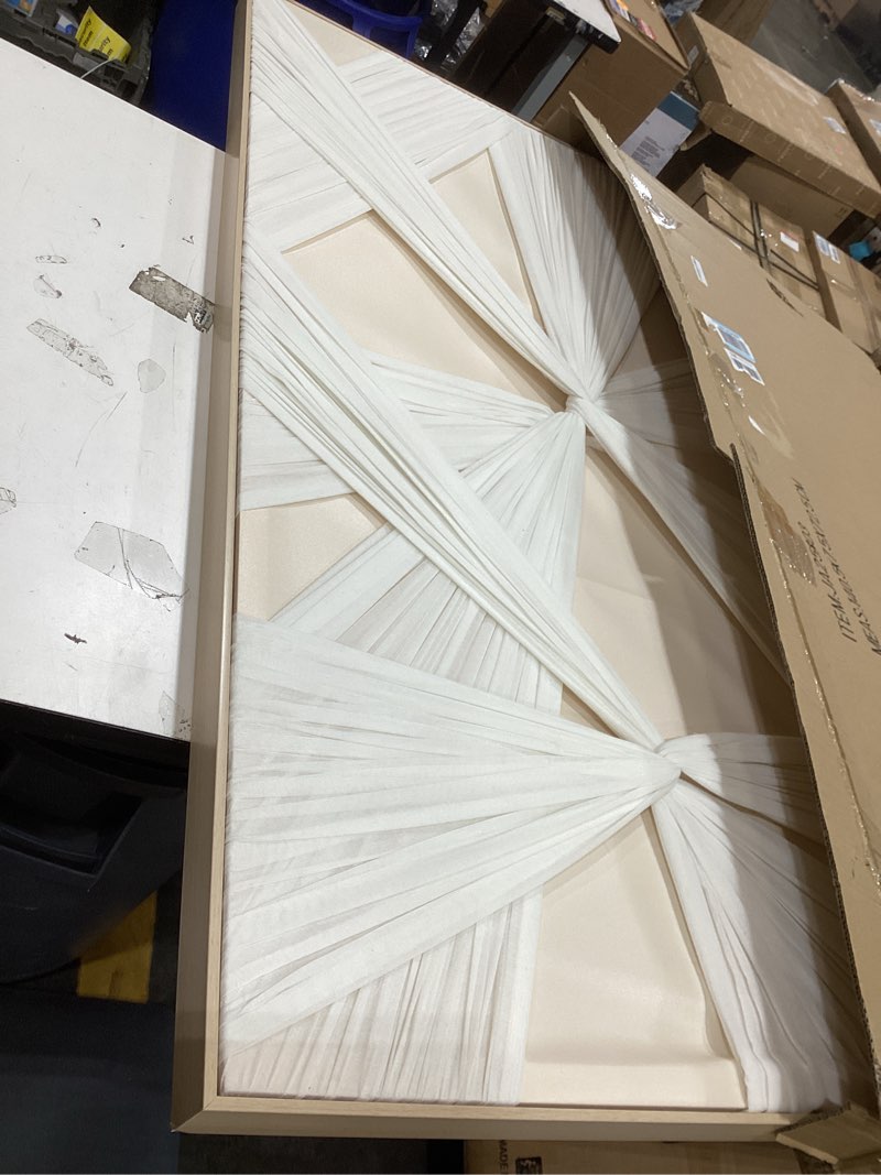 Condition photo showing Good Condition for artists' handicraft, extra large luxury 3d fabric neutral textured wall art, minimalist abstract boho modern long beige painting wall decor for living room bedroom hallway office, horizontal, 54x27 inces horizontal beige pink 54"l x 27"w
