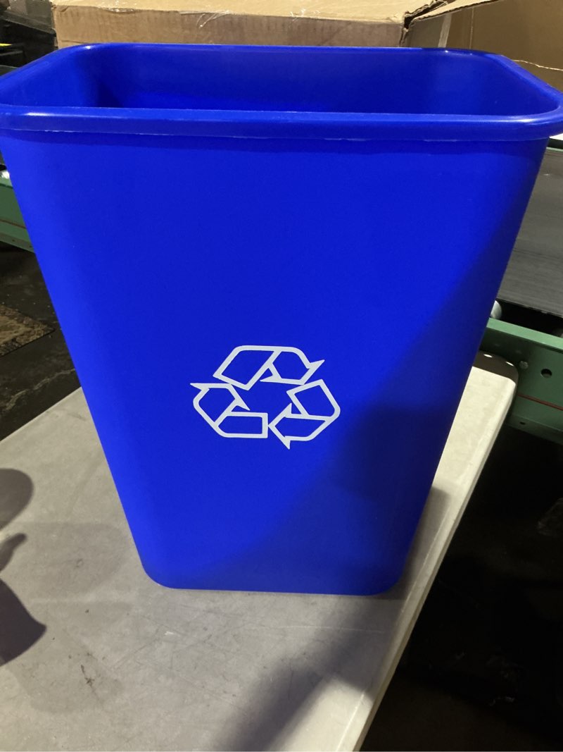 Condition photo showing As Is for TableTop King 41 Qt. / 10 Gallon Blue Rectangular Recycling Wastebasket