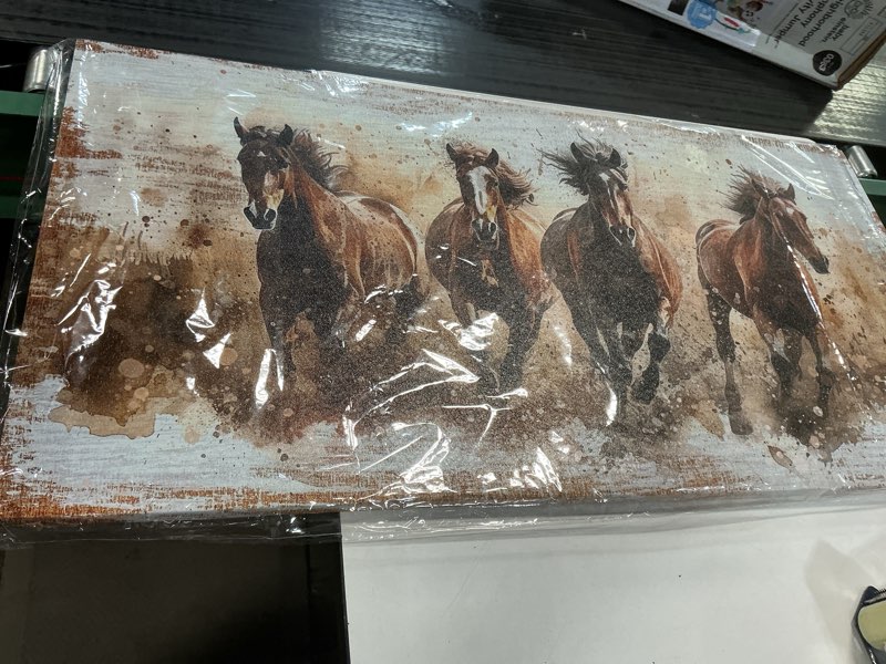 Condition photo showing New/Like New for tigeridge Framed Horses Wall Art - Brown Horse Canvas Pictures Animal Wall Decor Running Horses Painting Prints Artwork for Living Room Bedroom Home Office Wall Decorations 24" x 48" Natural Frame