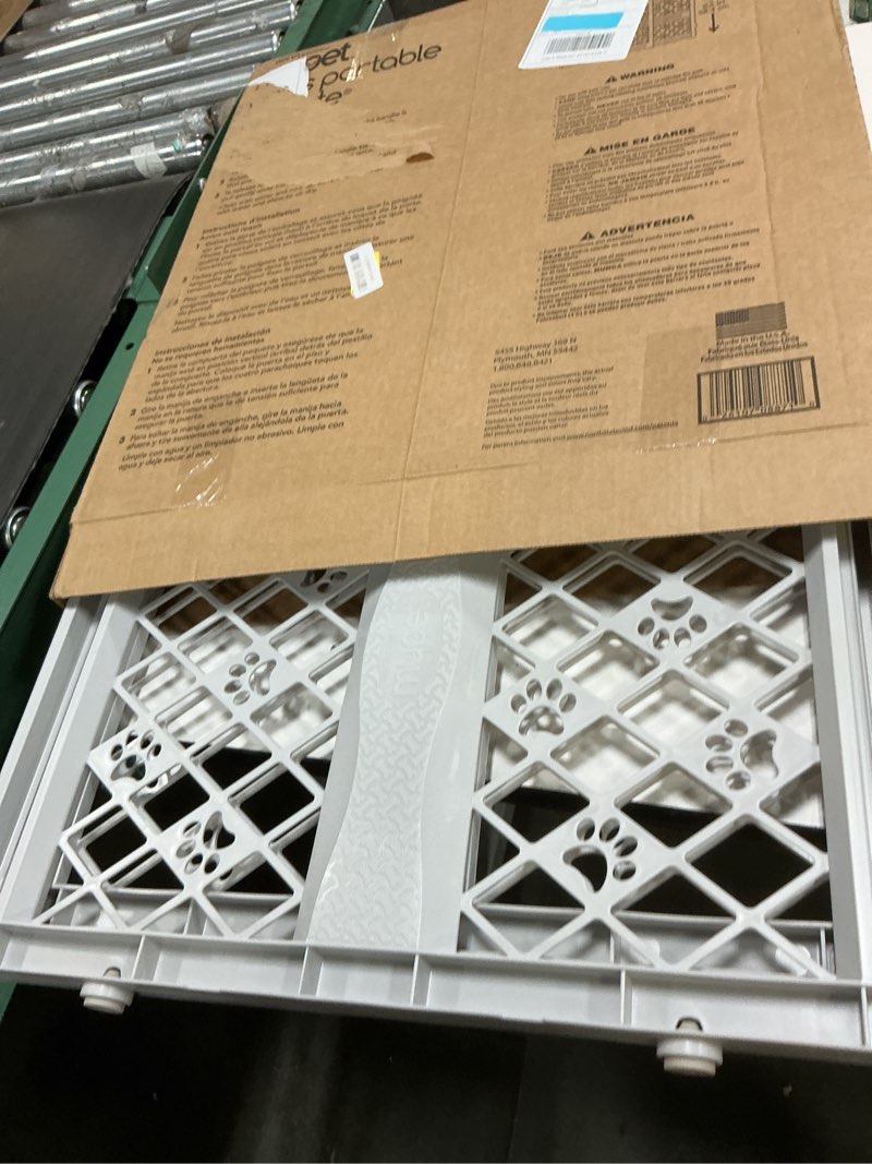 Condition photo showing Good Condition for mypet north states paws portable pet gate: 26-40" wide. pressure mount. no tools needed. made in usa. dog gate 23" tall, expandable, durable dog gates for doorways, light gray