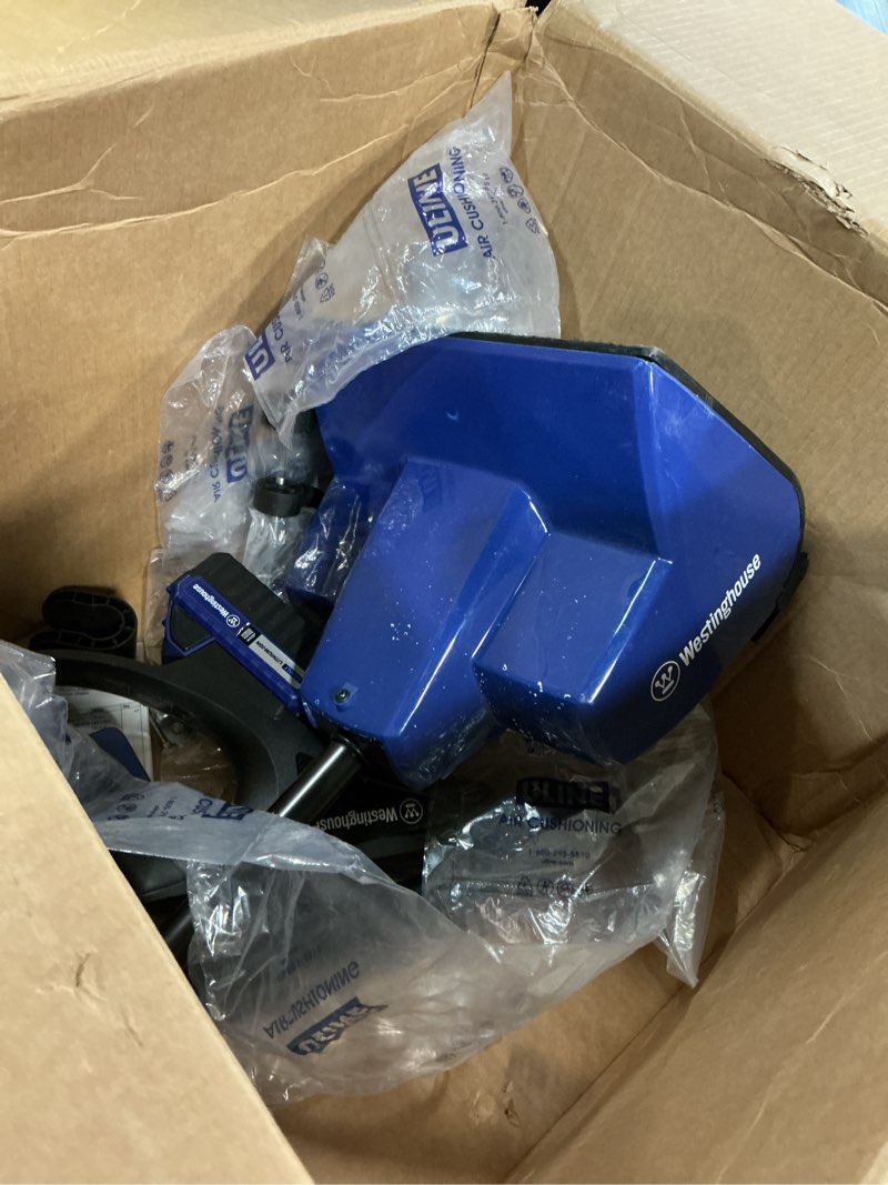 Condition photo showing As Is for Westinghouse WSnow11S 24V Cordless Snow Shovel 11 Inch Kit, 24V 4Ah Battery, Fast Charger, Electric Snow Shovel with 20ft Throwing Distance, Plows 75lbs/min, Compatible with Snow Joe Batteries 11 Inch with Battery/Charger