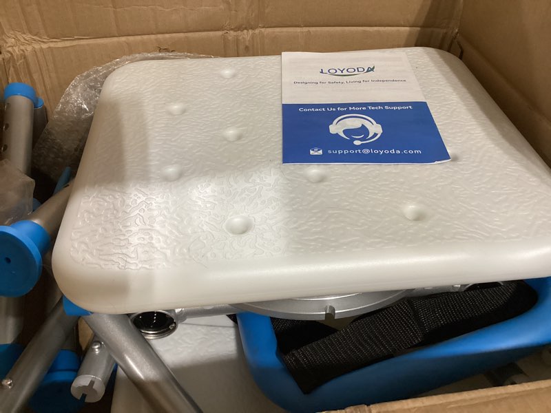 Condition photo showing Good Condition for loyoda fsa/hsa eligible sliding shower chair tub transfer bench for bathtub with swivel seat, shower bench with pivoting arms, height adjustable shower seat, 350 lbs,white&blue,standard