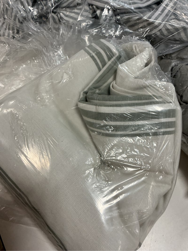 Condition photo showing New/Like New for coastal stripe linen cotton room darkening curtain - single panel, 48x96, ivory/sage green