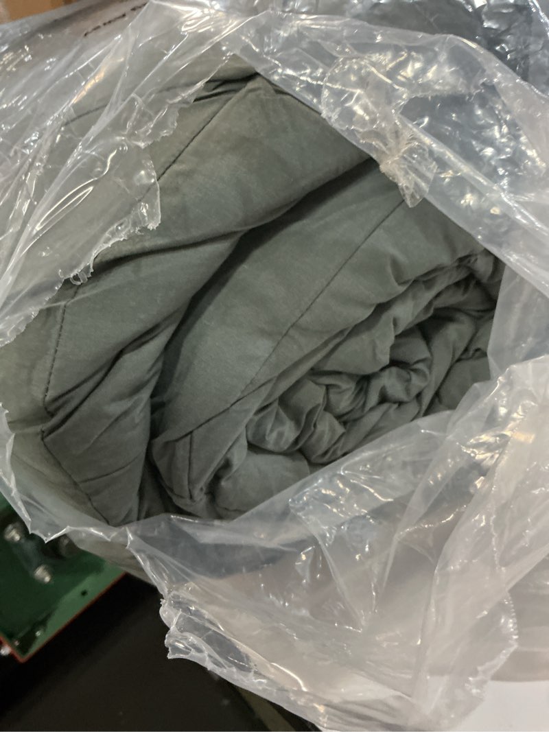 Condition photo showing As Is for three geese pinch pleat waterfowl feathers and down comforter queen size duvet insert, 1200tc 100% cotton fabric, premium all seasons grey hotel warm comforter with 8 tabs. queen:90x90inches grey twisted flower
