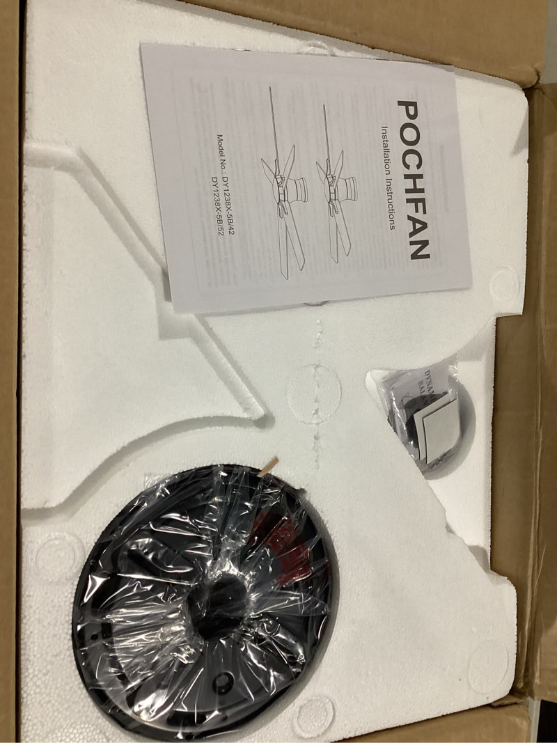 Condition photo showing Good Condition for 42 Inch Black Ceiling Fans with Lights and Remote, Flush Mount Low Profile Ceiling Fan for Bedroom, Living Room, Patio, Dimmable 6 Speeds Noiseless Reversible, ETL Listed Black 42 Inch