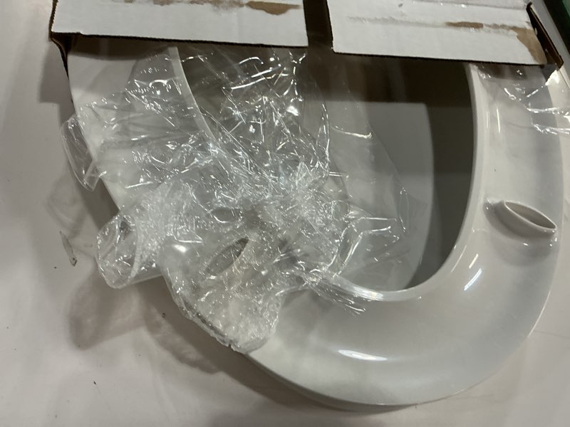 Condition photo showing As Is for kohler 4636-rl-0 cachet readylatch elongated toilet seat slow close, soft close toilet seat quiet lid, contoured grip-tight bumpers installation hardware, apartment essentials, white white elongated ready latch