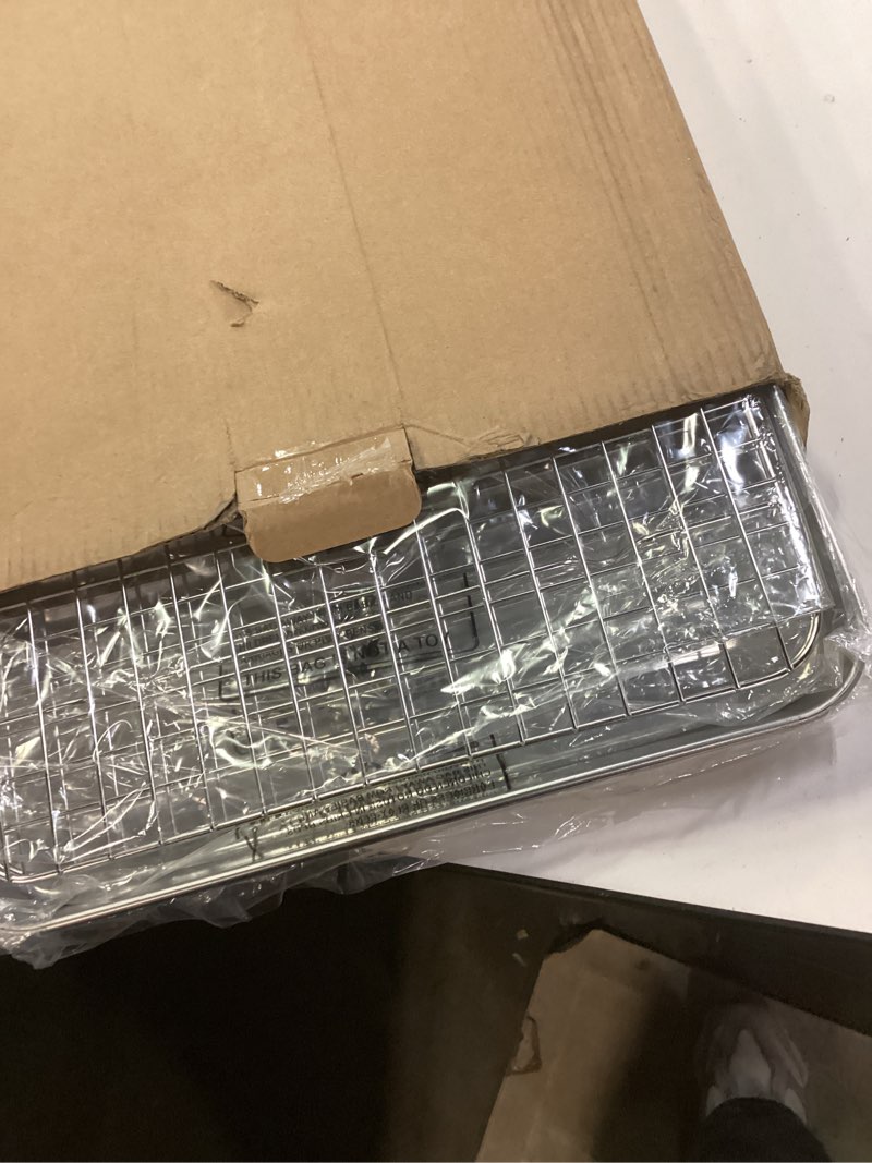 Condition photo showing New/Like New for ROTTAY Baking Sheet, Half Sheet Pan with Cooling Rack Set [2 Pans + 2 Racks], Stainless Steel Baking Pan for Oven, Warp Resistant & Heavy Duty & Rust Free, Size 18 x 12 x 1 Inches 18" X 12" X 1"