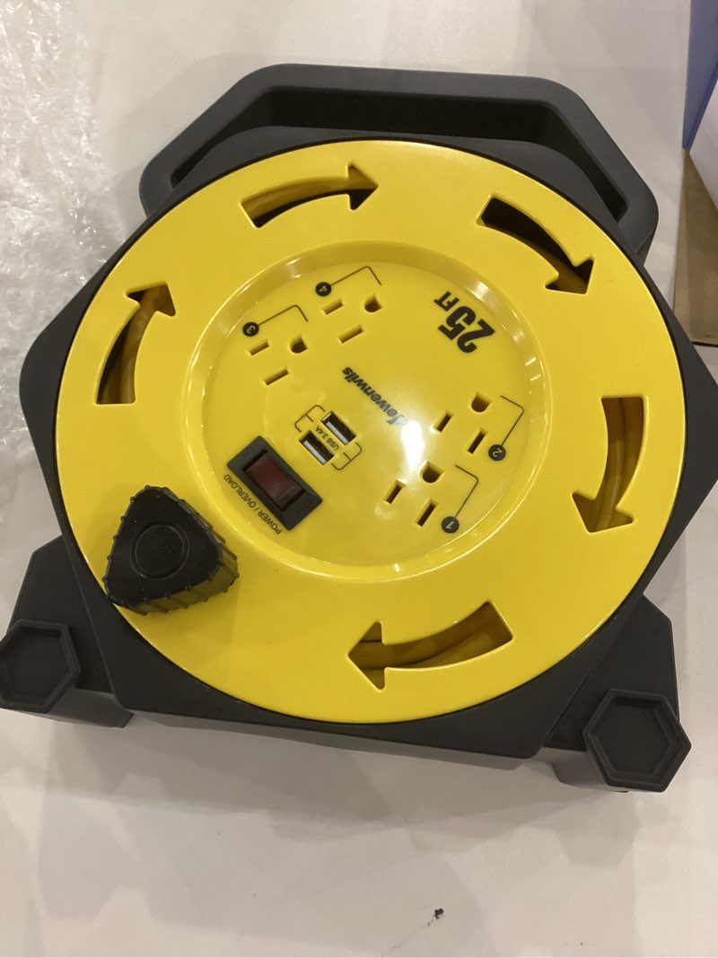 DEWENWILS Cord Reel with 4 Power Outlets, 2-USB Ports(3.4A Fast Charge), 25FT Retractable Extension 