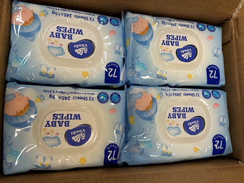 Condition photo showing Good Condition for Vinda Natural Care Baby Wipes, Hypoallergenic & Fragrance-Free, 99% Pure Water, Sensitive Skin Friendly, 12 Flip-Top Packs, 864 Total Wipes (72 Wipes per pack) 72 Count (Pack of 12)