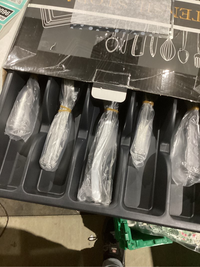 Condition photo showing Good Condition for BEWOS 49-Piece Silverware Set with Organizer - Stainless Steel Silverware Set for 8 with Steak Knives and Drawer Organizer, Mirror Polished Flatware Set for Home and Restaurant, Dishwasher Safe 49P Flatware Set Silver