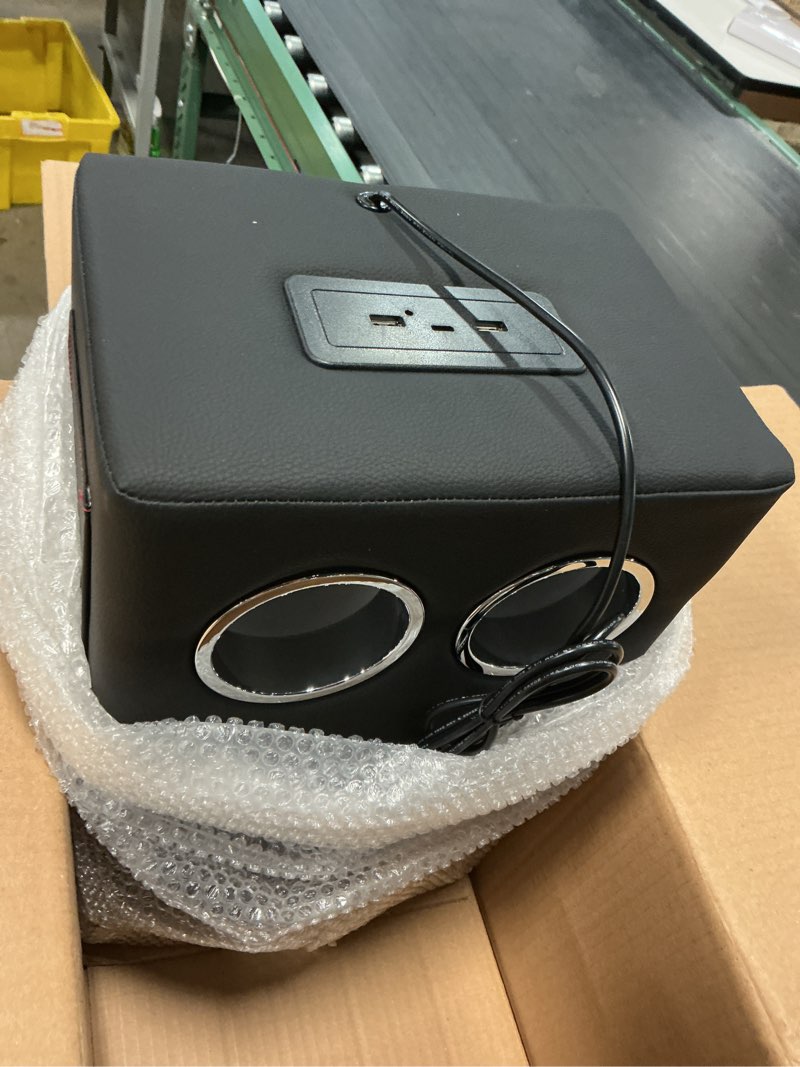 Condition photo showing Good Condition for upgrade bench seat center console with cup holder, universal center console organizer with usb, truck armrest center console with side pockets for car and van back bench seat storage box