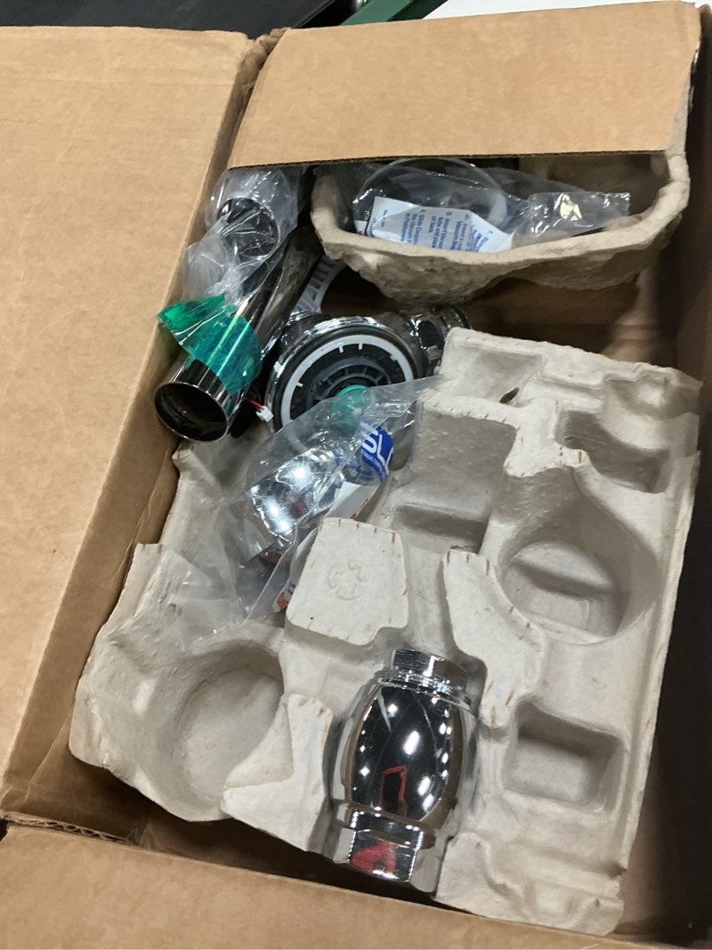 Condition photo showing As Is for sloan 8111 exposed sensor water closet flushometer, 1.28 gpf flush valve - infrared sensor with courtesy flush override button, battery powered, 3790071 1.28 gpf water closet