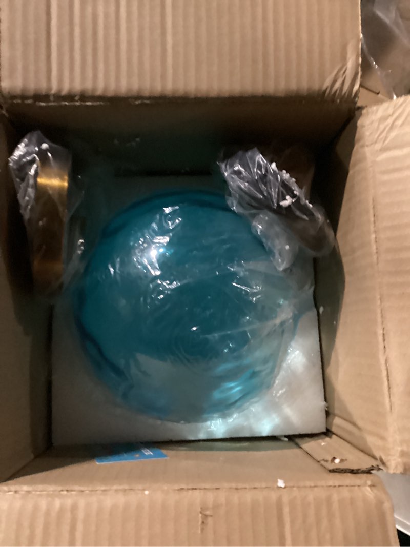 Condition photo showing New/Like New for 7.8 Inches Blue Glass Globe Pendant Lights Fixtures E26 Modern Farmhouse Glass Ball Pendant Lighting with Gold Brass Finish (Blue)