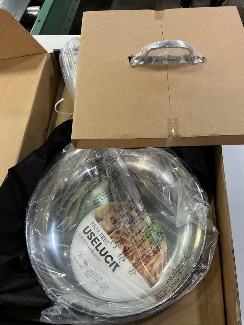 Condition photo showing Good Condition for 12 Inch Stainless Steel Frying Pan with Lid, 3-Ply Stainless Clad Skillets Fry Pan Fast & Even Heating, Oven Safe Up to 600? Dishwash Safe Compatible for All Cooktops Kitchen Cookware 12 Inch Frying Pan
