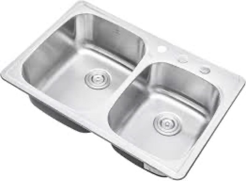 CozyBlock 33 Inch 60/40 Split Bowl Topmount Drop-In 18-Gauge Stainless Steel Kitchen Sink w/ 3 Fauce