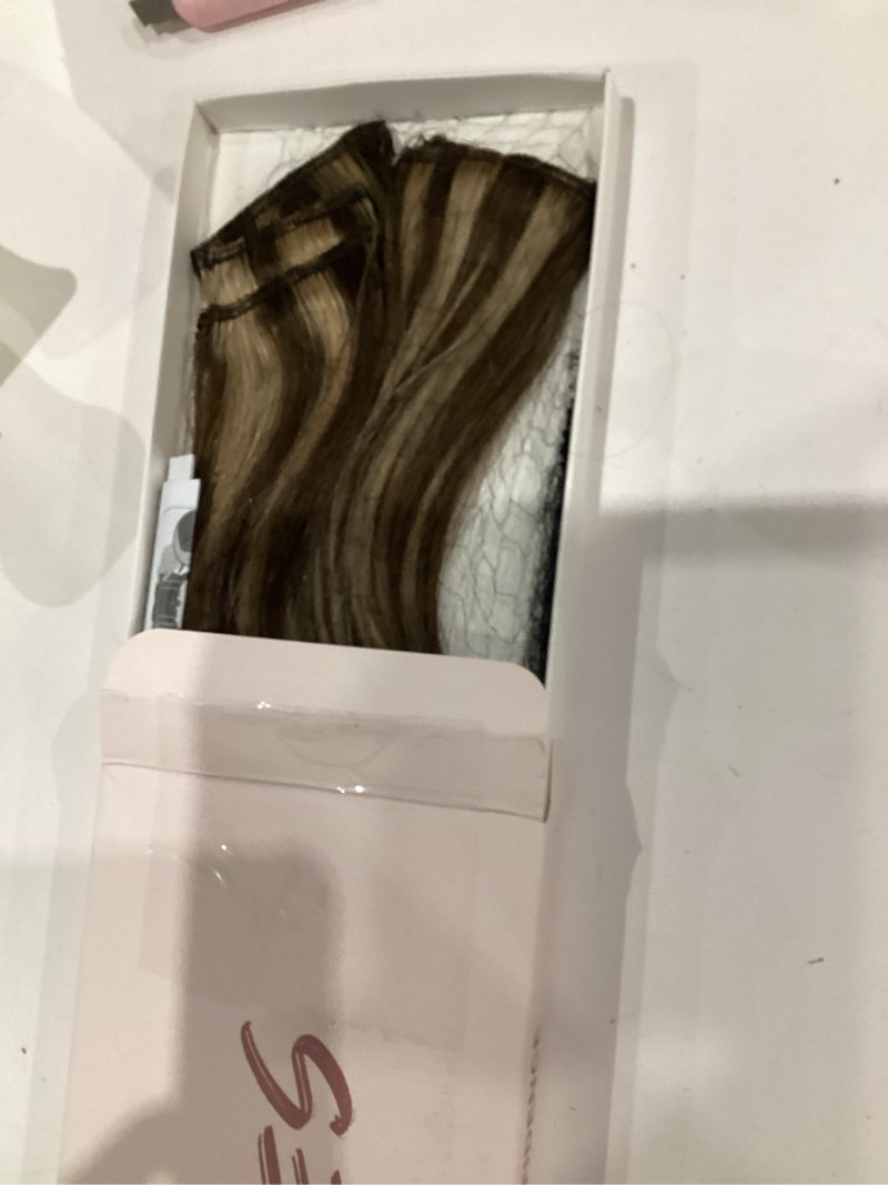 Condition photo showing Good Condition for Hairro 6PCS 6 Clips In Short Hair Extensions Remy Real Human Hair Clip Ins Mini Clip On Hairpin Hairpieces For Women 31g 10 Inch #4P27 Medium Brown&Dark Blonde