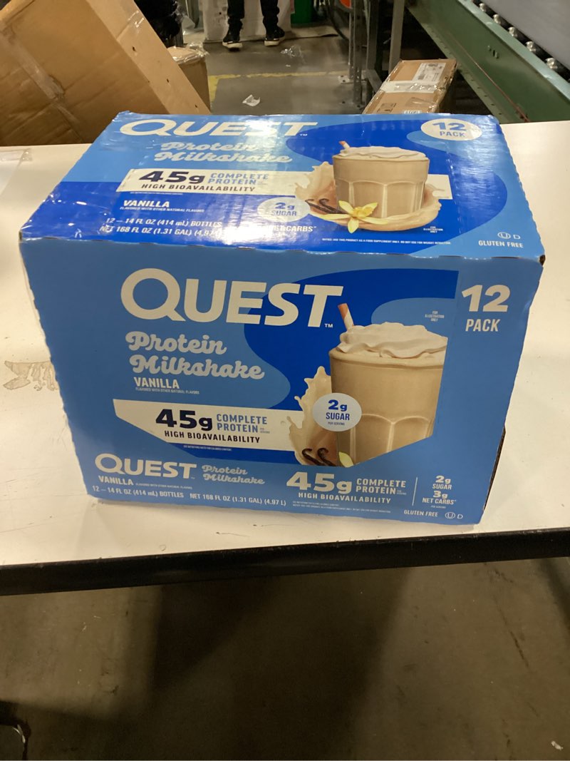 Condition photo showing New/Like New for Quest Nutrition Vanilla Protein Shake, 45g Protein, 2g Sugar, 3g Net Carbs, Ready to Drink, Gluten Free, 12 Count Vanilla 14 Fl Oz (Pack of 12)
